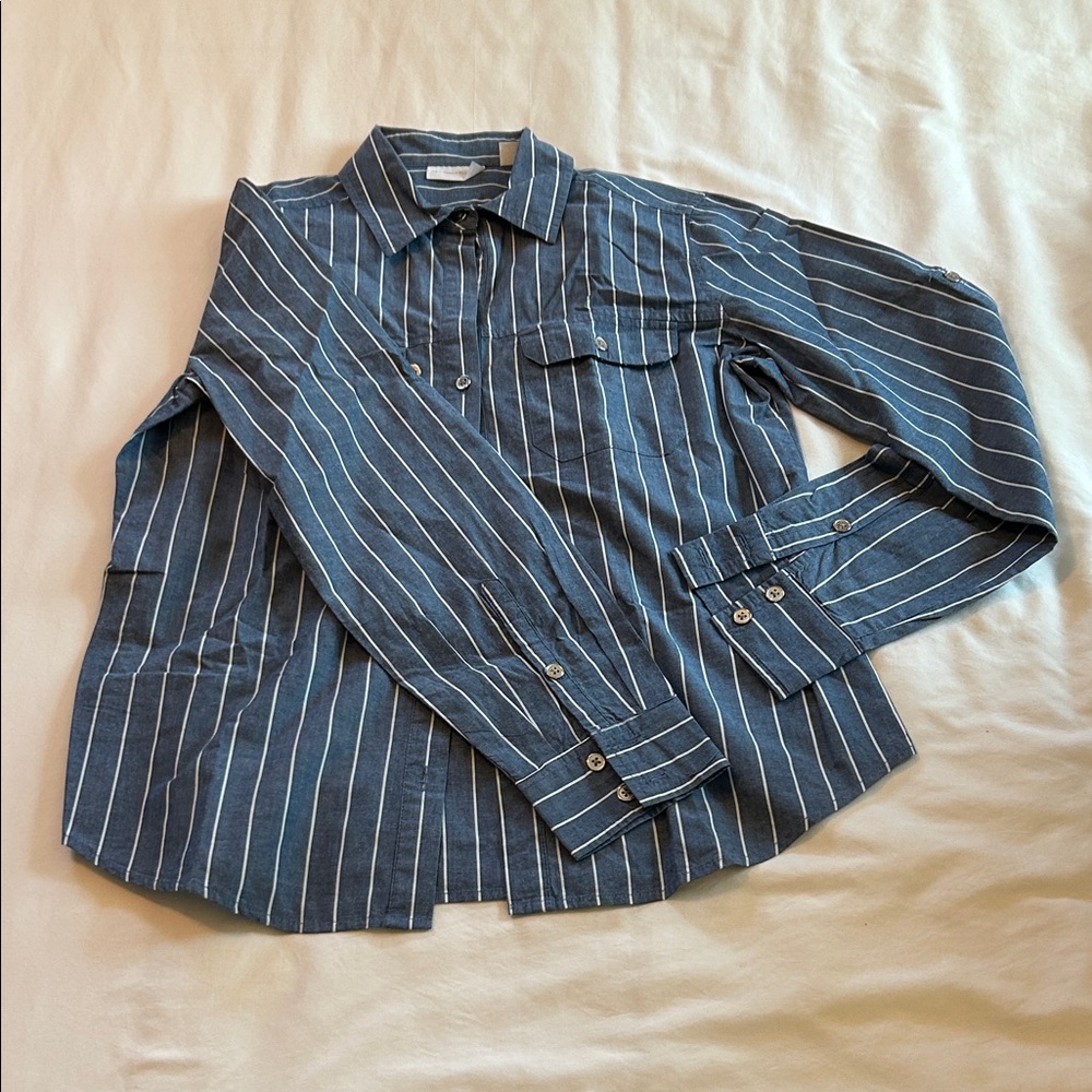 New York & Company Navy Striped Shirt